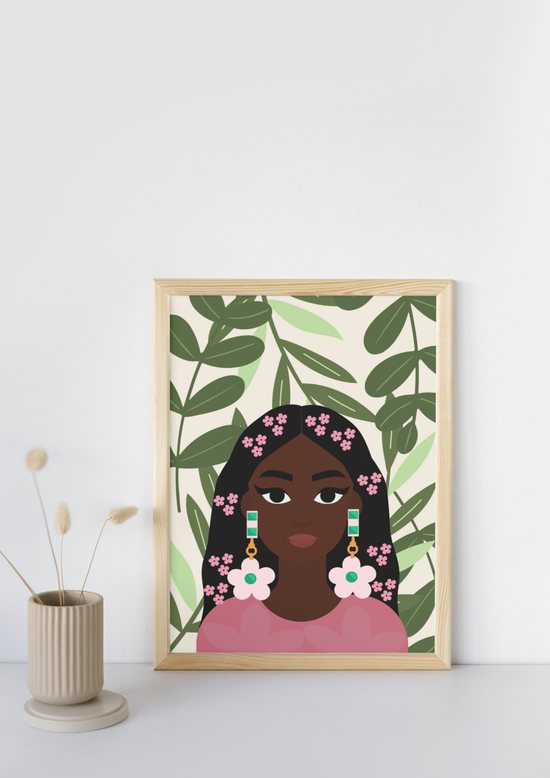 Floral Grace – Modern Afro Art Print